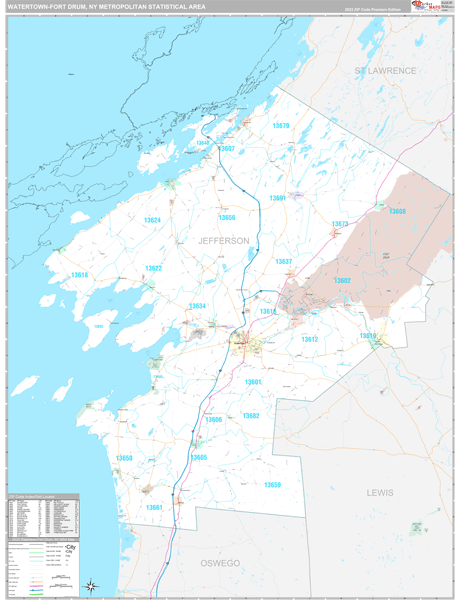 Watertown-Fort Drum, NY Metro Area Wall Map